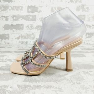 New Open Edit Daphne Tan Crystal Embellished Heeled Sandals C119